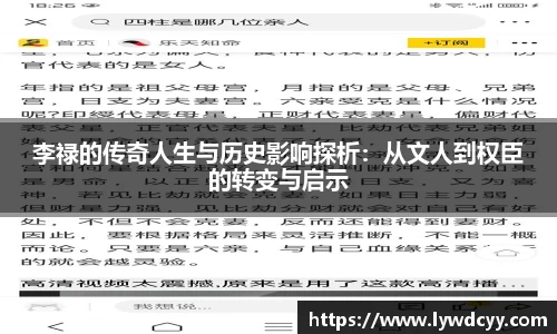 李禄的传奇人生与历史影响探析：从文人到权臣的转变与启示